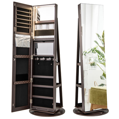 360° Rotating Mirrored Jewelry Cabinet, Espresso
