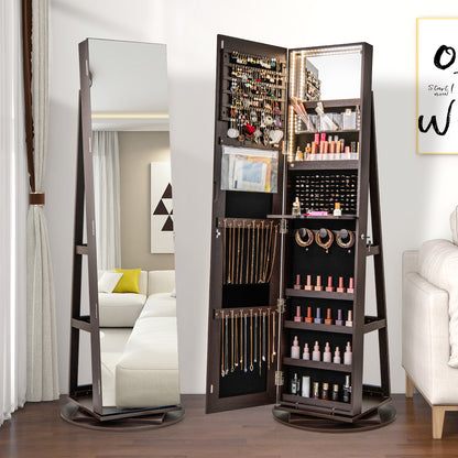360° Rotating Mirrored Jewelry Cabinet, Espresso
