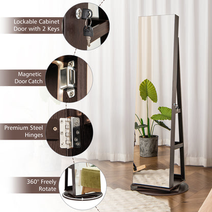 360° Rotating Mirrored Jewelry Cabinet, Espresso