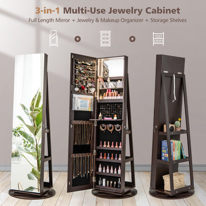 360° Rotating Mirrored Jewelry Cabinet, Espresso