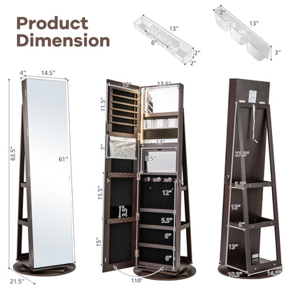360° Rotating Mirrored Jewelry Cabinet, Espresso