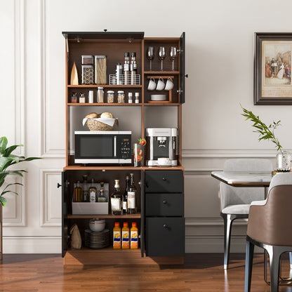 71 Inch Kitchen Pantry, 3 Storage Cabinet, 3 Deep Drawers, Walnut Sideboards Cabinets & Buffets at Gallery Canada