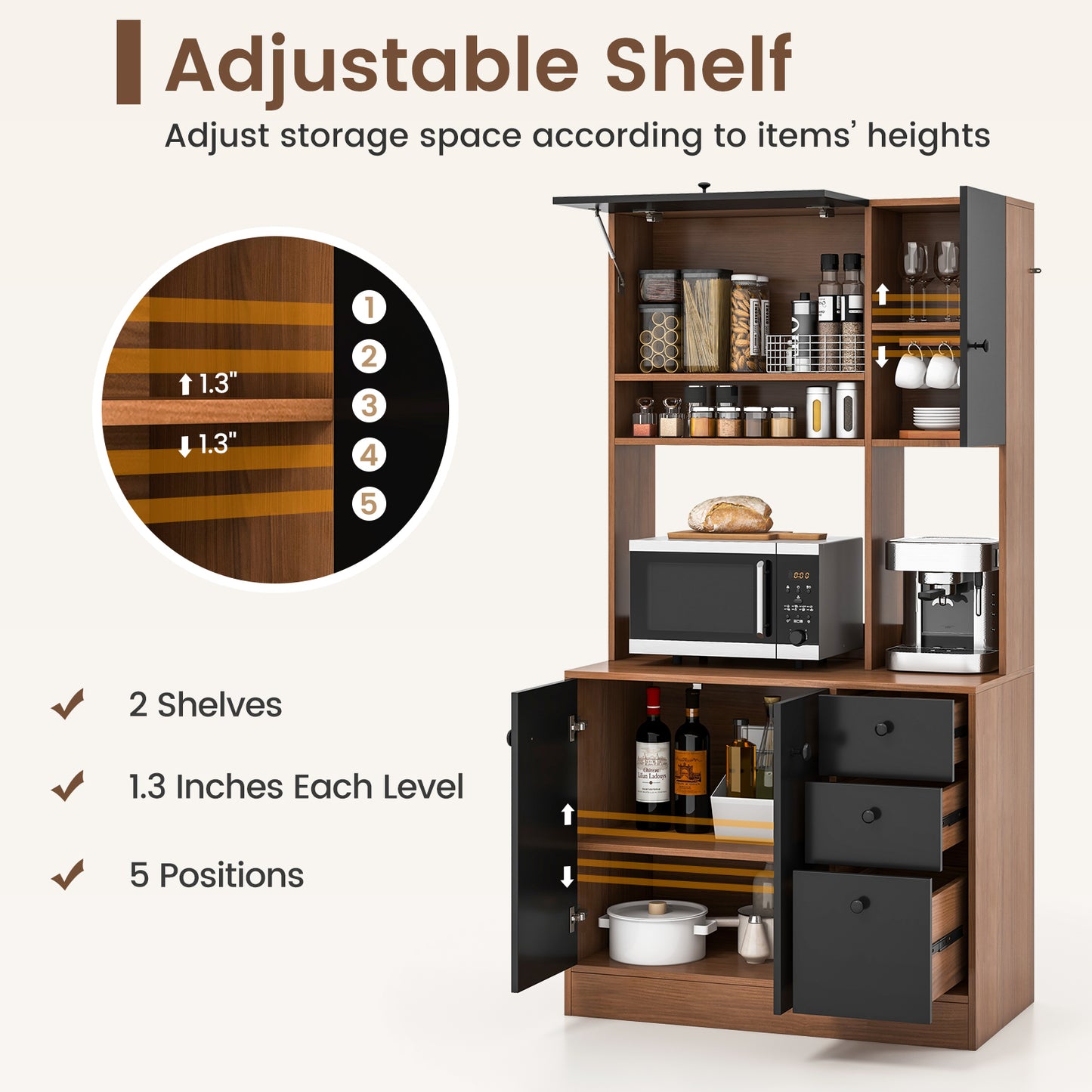71 Inch Kitchen Pantry, 3 Storage Cabinet, 3 Deep Drawers, Walnut Sideboards Cabinets & Buffets at Gallery Canada