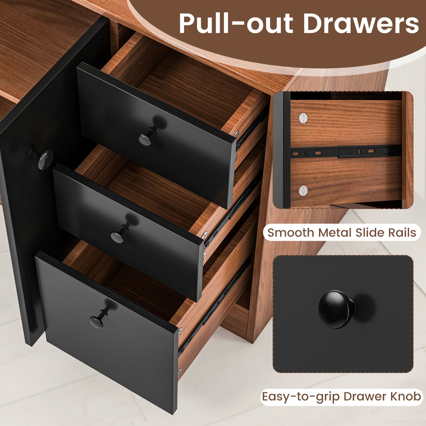 71 Inch Kitchen Pantry, 3 Storage Cabinet, 3 Deep Drawers, Walnut Sideboards Cabinets & Buffets at Gallery Canada