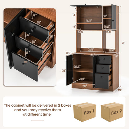 71 Inch Kitchen Pantry, 3 Storage Cabinet, 3 Deep Drawers, Walnut Sideboards Cabinets & Buffets at Gallery Canada