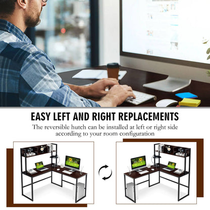 Reversible L-Shaped Corner Desk With Storage Bookshelf, Dark Brown L-Shaped Desks at Gallery Canada