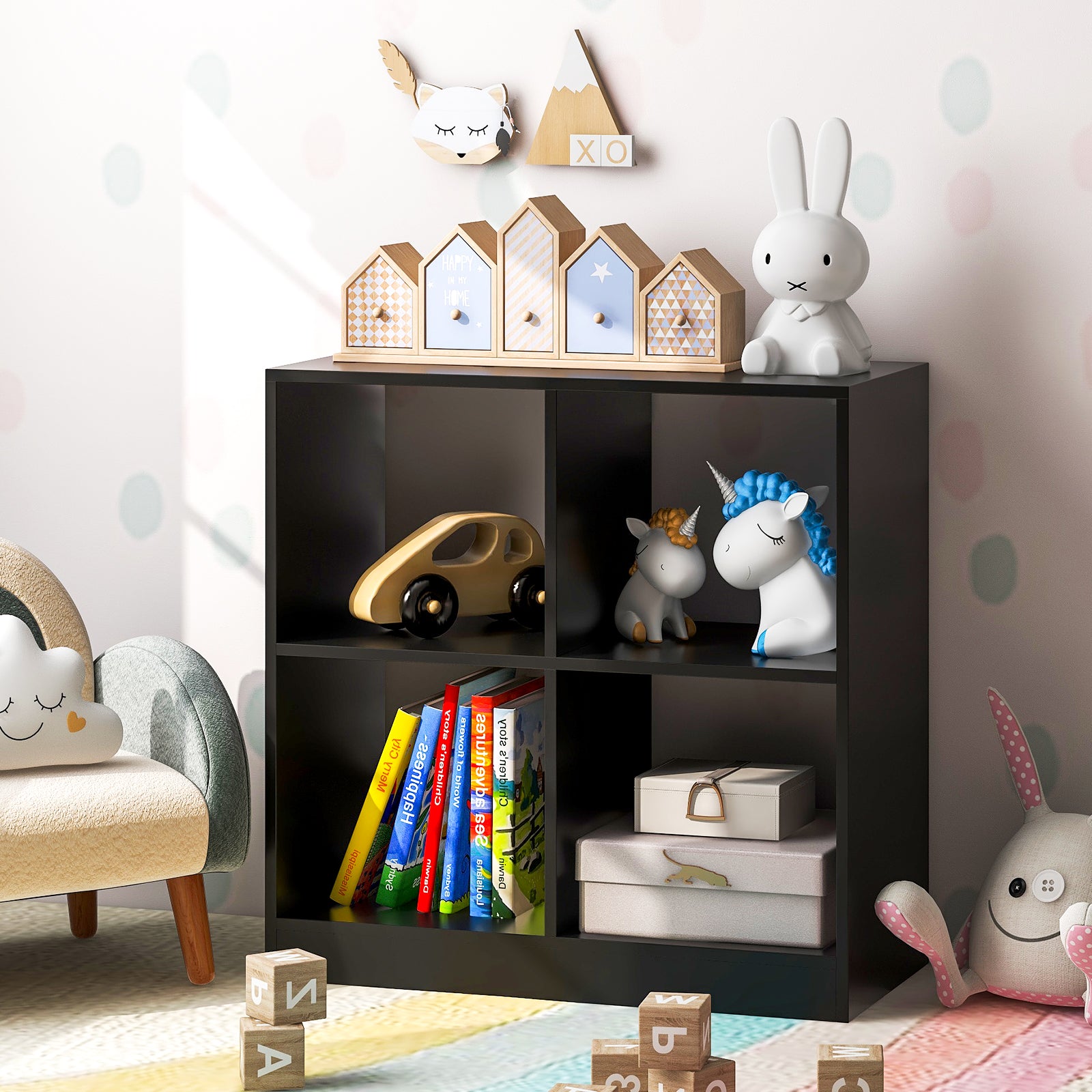 4-Cube Kids Bookcase, Open Shelves, Black Bookcases at Gallery Canada