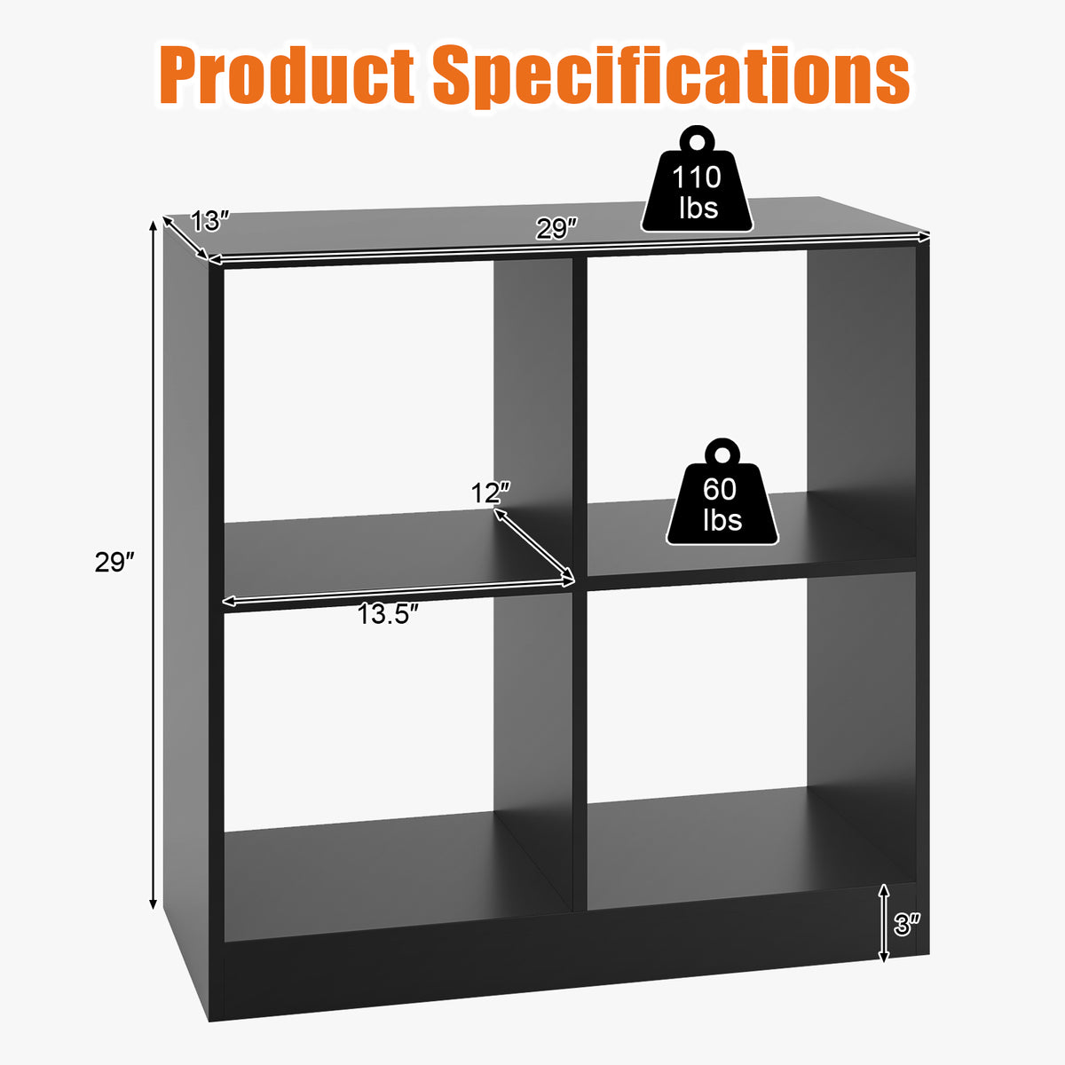4-Cube Kids Bookcase, Open Shelves, Black Bookcases at Gallery Canada