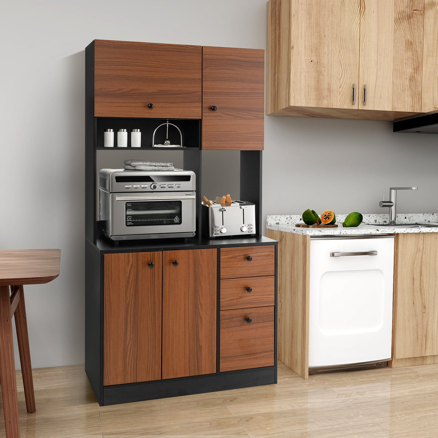 71 Inch Kitchen Pantry, 3 Cabinet 3 Drawer Storage, Black Sideboards Cabinets & Buffets at Gallery Canada