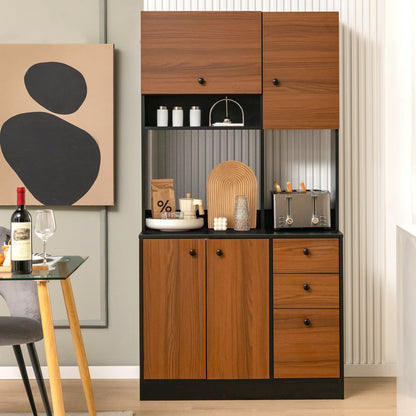 71 Inch Kitchen Pantry, 3 Cabinet 3 Drawer Storage, Black Sideboards Cabinets & Buffets at Gallery Canada