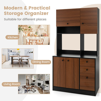 71 Inch Kitchen Pantry, 3 Cabinet 3 Drawer Storage, Black Sideboards Cabinets & Buffets at Gallery Canada