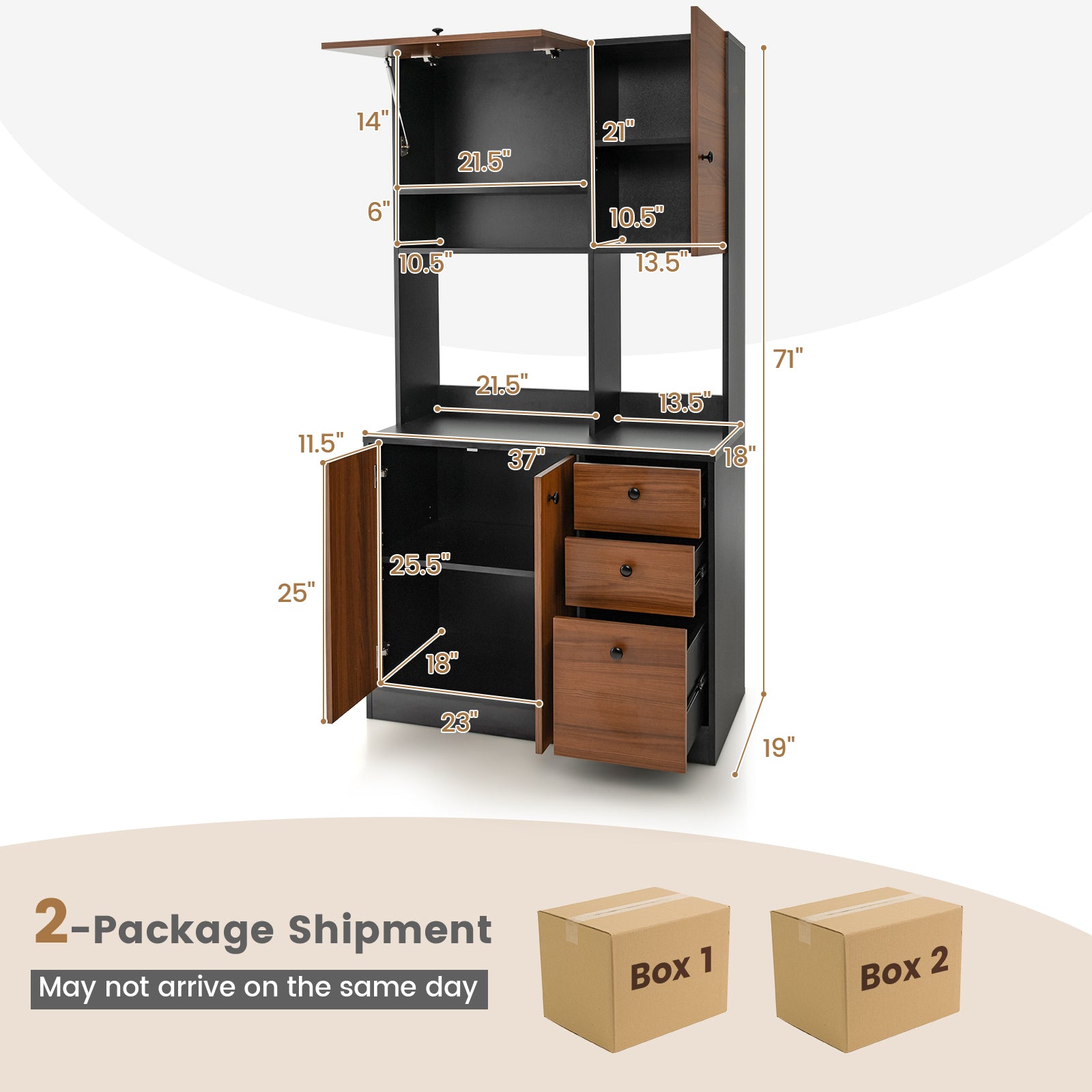 71 Inch Kitchen Pantry, 3 Cabinet 3 Drawer Storage, Black Sideboards Cabinets & Buffets at Gallery Canada