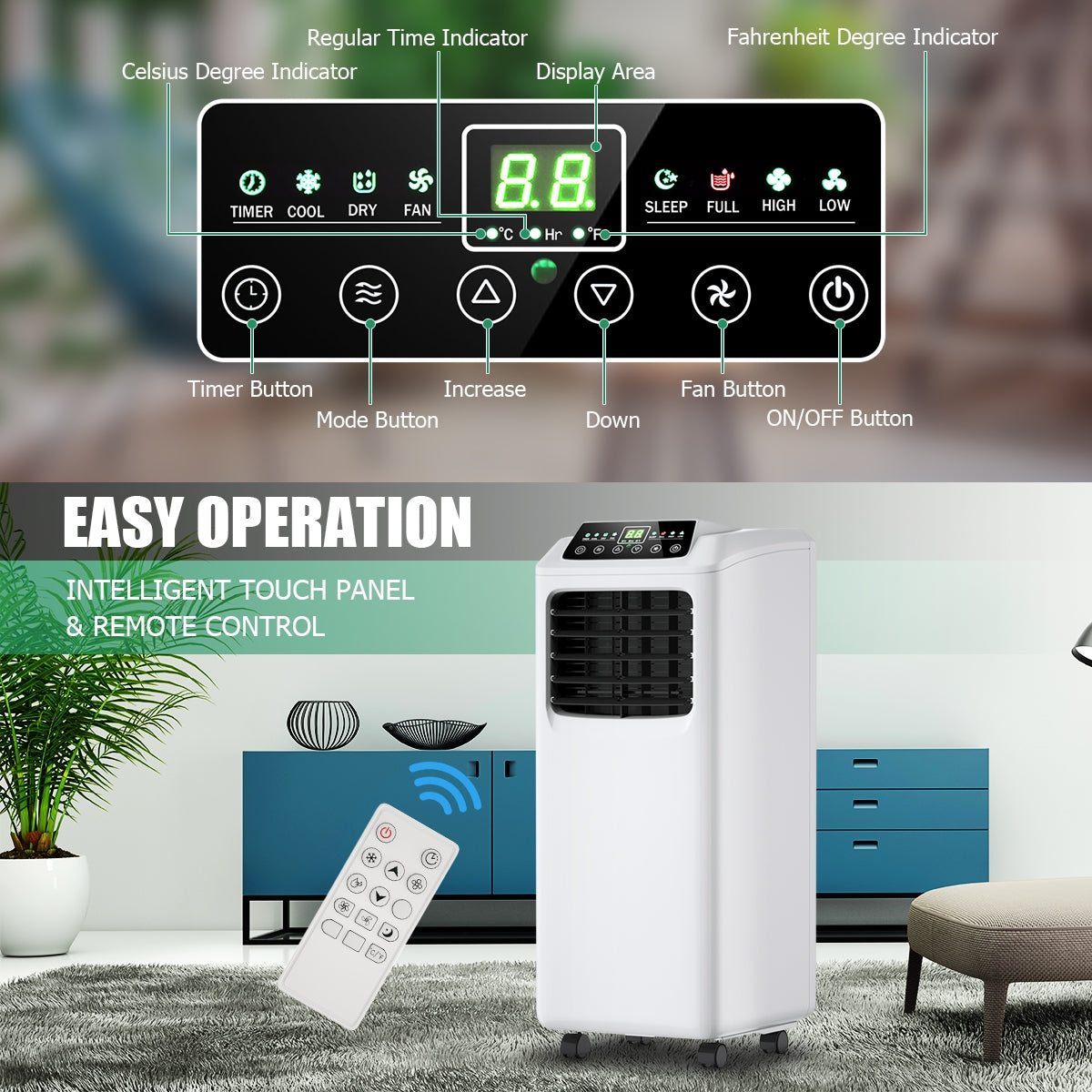 9000 BTU Portable Air Conditioner, Dehumidifier, Remote, Black, White Portable Air Conditioners at Gallery Canada