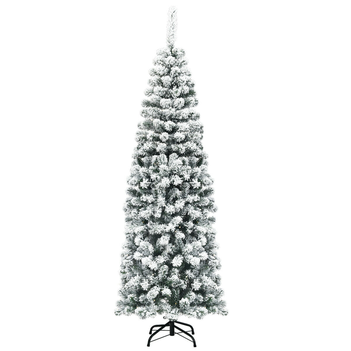 6 Feet Unlit Hinged Snow Flocked Artificial Pencil Christmas Tree, Green Christmas Tree Green at Gallery Canada