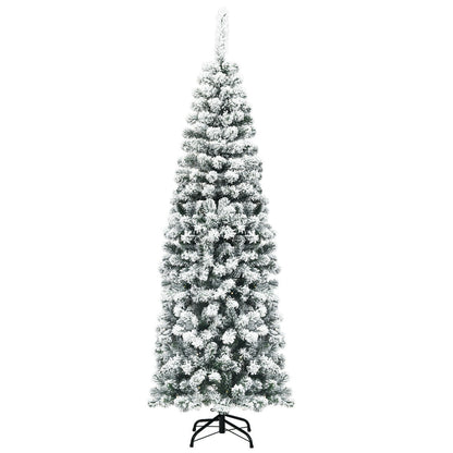 6 Feet Unlit Hinged Snow Flocked Artificial Pencil Christmas Tree, Green Christmas Tree Green at Gallery Canada