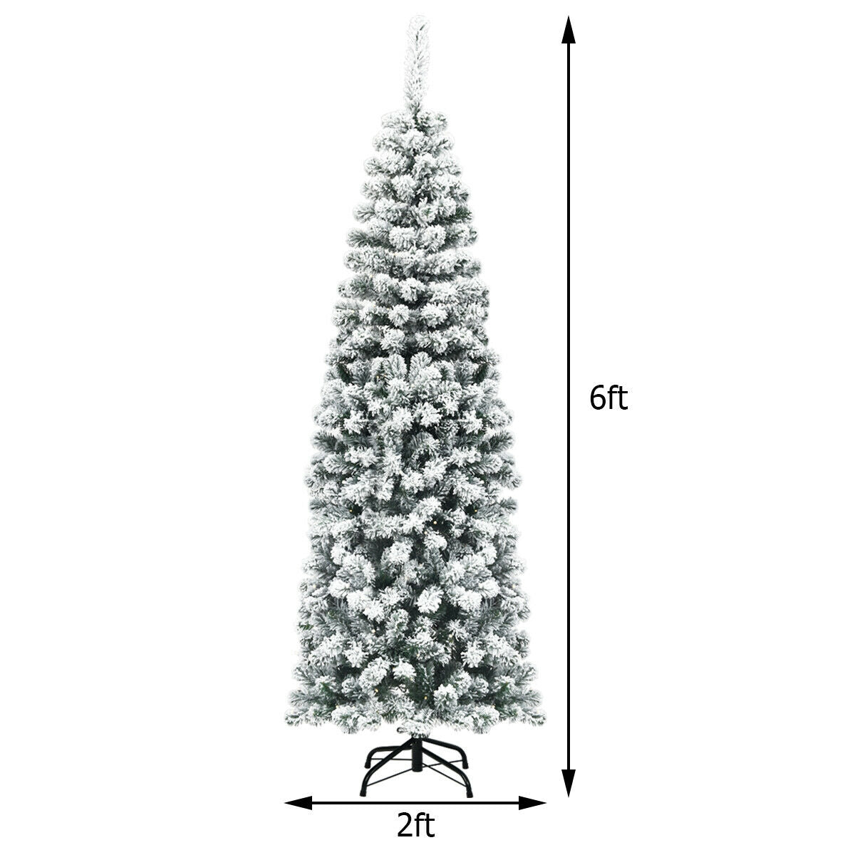 6 Feet Unlit Hinged Snow Flocked Artificial Pencil Christmas Tree, Green Christmas Tree at Gallery Canada