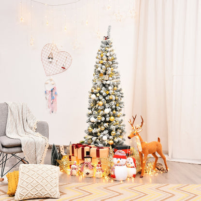 6 Feet Unlit Hinged Snow Flocked Artificial Pencil Christmas Tree, Green Christmas Tree at Gallery Canada
