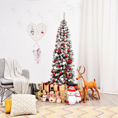 6 Feet Unlit Hinged Snow Flocked Artificial Pencil Christmas Tree, Green Christmas Tree at Gallery Canada