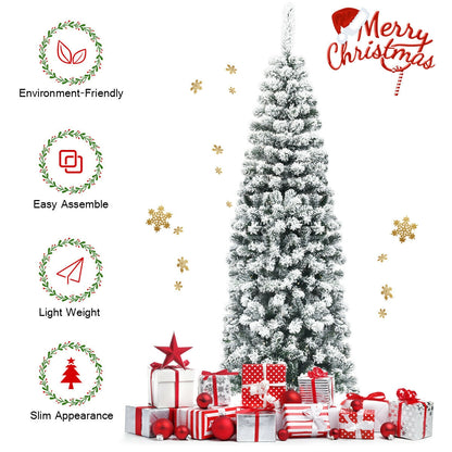 6 Feet Unlit Hinged Snow Flocked Artificial Pencil Christmas Tree, Green Christmas Tree at Gallery Canada