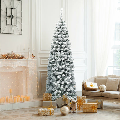 6 Feet Unlit Hinged Snow Flocked Artificial Pencil Christmas Tree, Green Christmas Tree at Gallery Canada