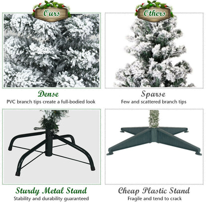 4.5 Feet Pre-Lit Snow Flocked Pencil Christmas Tree, 150 LED Lights, Green Christmas Tree at Gallery Canada