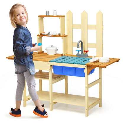 Kids Outdoor Wooden Pretend Cook Kitchen Playset Toy, Natural Play Kitchen Sets at Gallery Canada