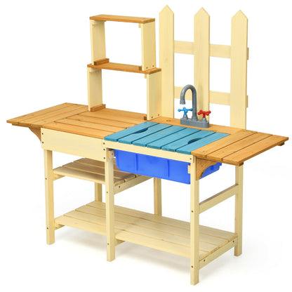 Kids Outdoor Wooden Pretend Cook Kitchen Playset Toy, Natural Play Kitchen Sets at Gallery Canada