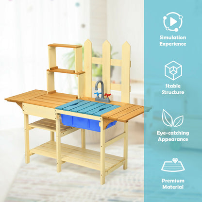 Kids Outdoor Wooden Pretend Cook Kitchen Playset Toy, Natural Play Kitchen Sets at Gallery Canada