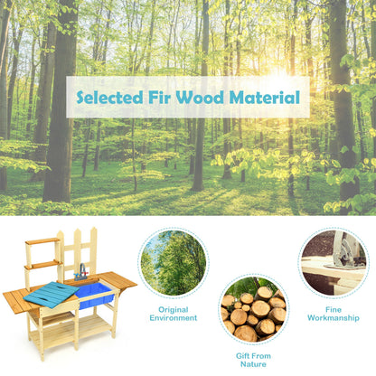 Kids Outdoor Wooden Pretend Cook Kitchen Playset Toy, Natural Play Kitchen Sets at Gallery Canada