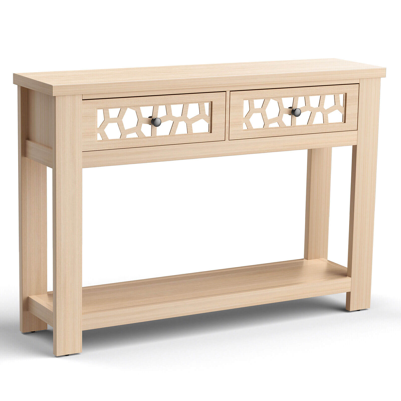 2-Tier Console Table with Drawers and Open Storage Shelf, Natural Console Tables at Gallery Canada