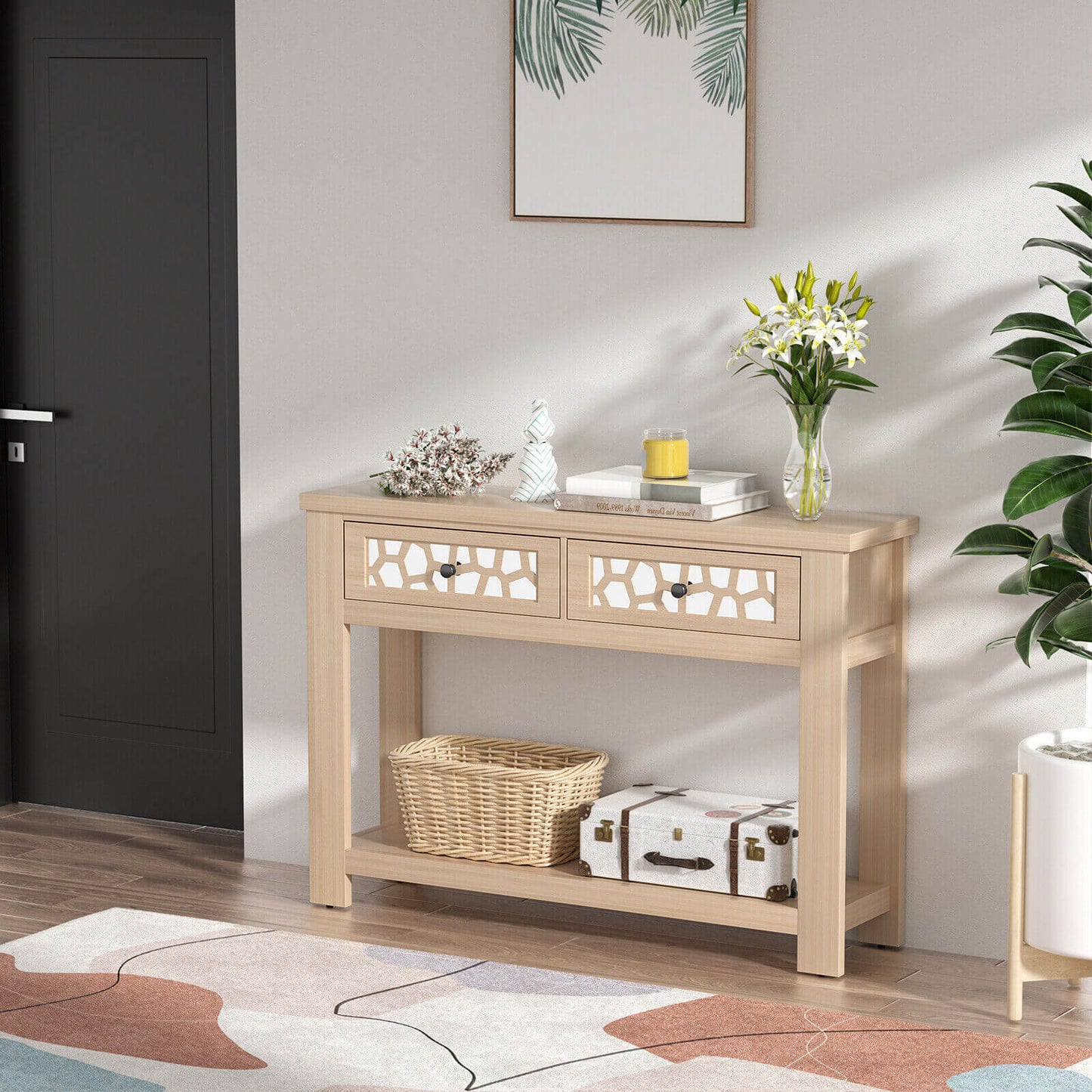 2-Tier Console Table with Drawers and Open Storage Shelf, Natural Console Tables at Gallery Canada