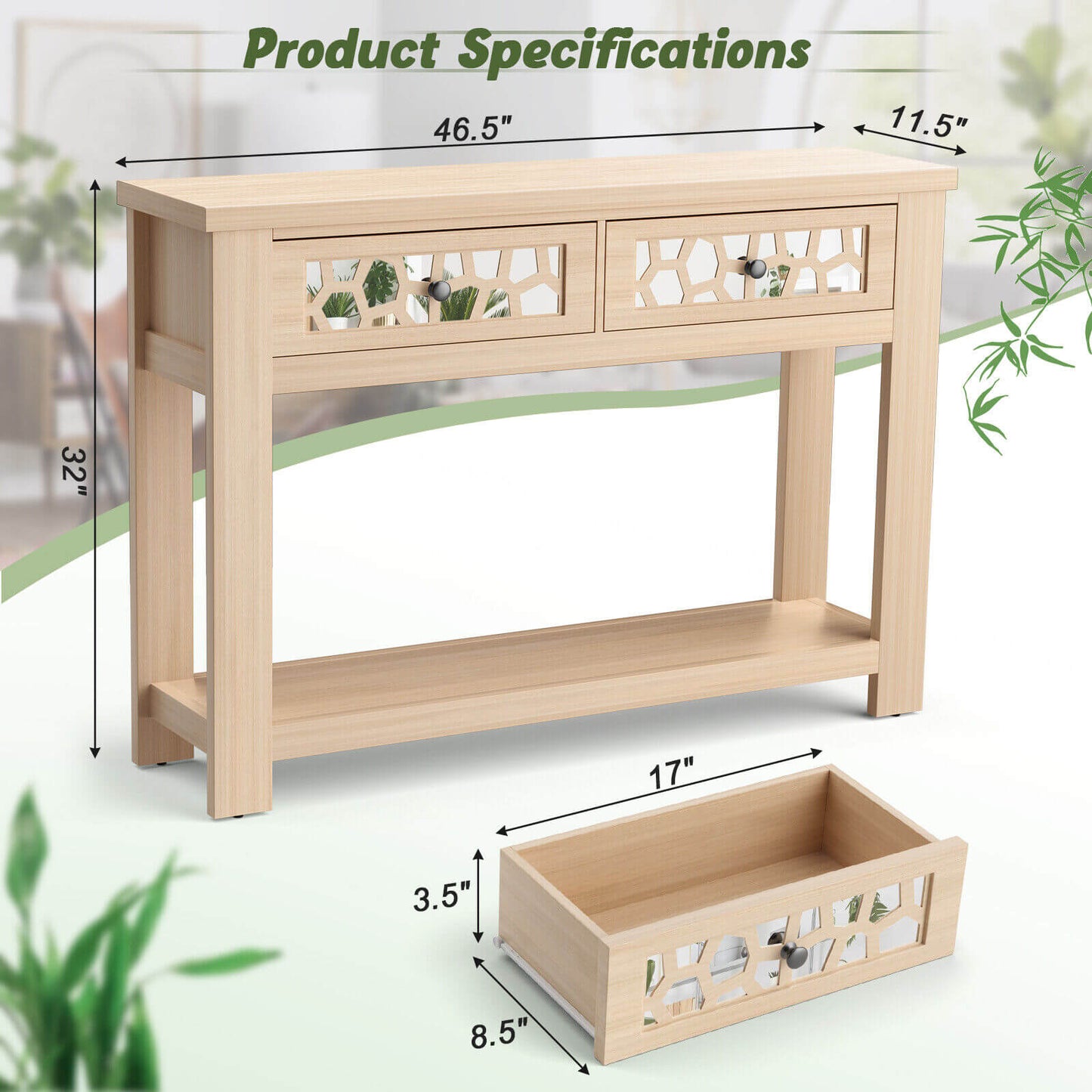 2-Tier Console Table with Drawers and Open Storage Shelf, Natural Console Tables at Gallery Canada
