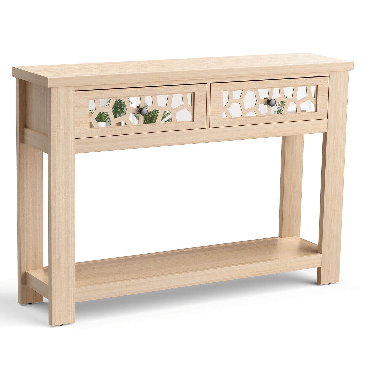 2-Tier Console Table with Drawers and Open Storage Shelf, Natural Console Tables at Gallery Canada