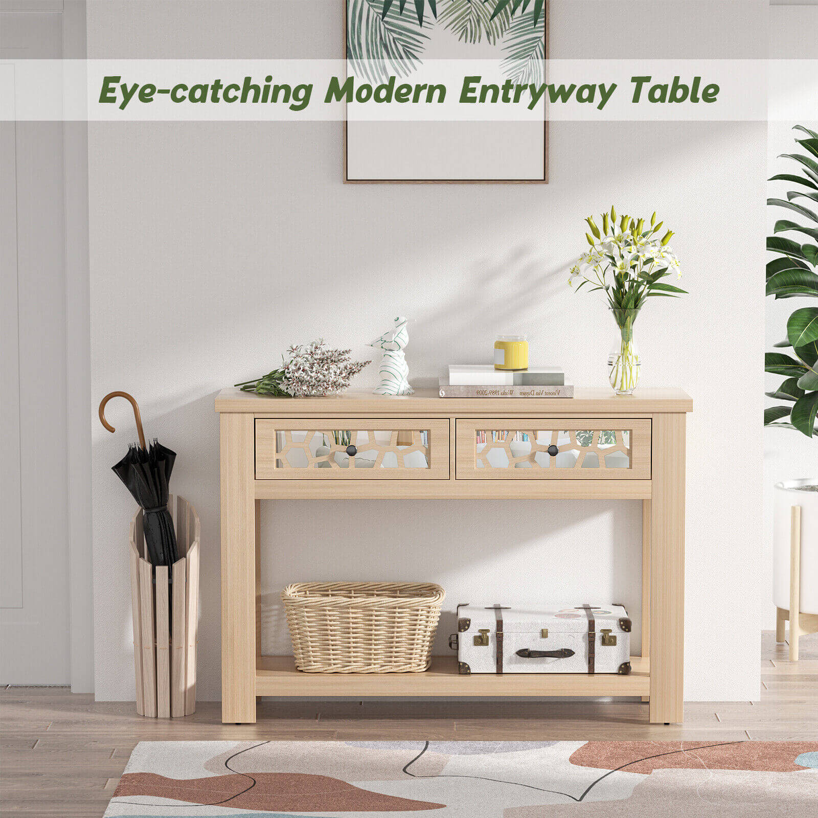 2-Tier Console Table with Drawers and Open Storage Shelf, Natural Console Tables at Gallery Canada
