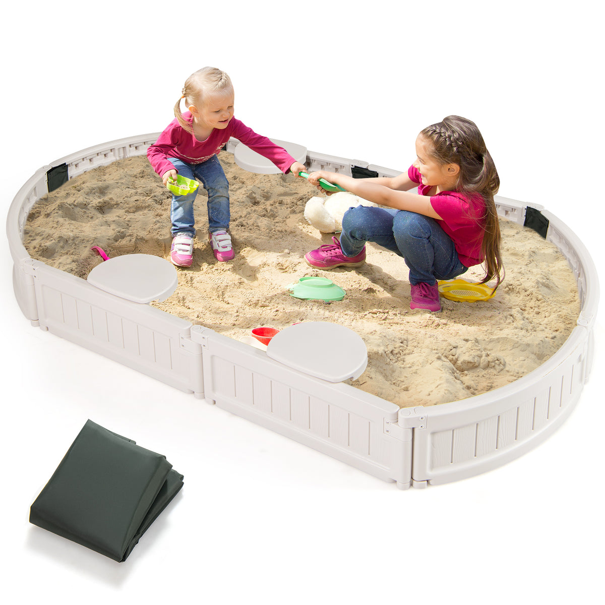 Kids Oval Sandbox, 6 Feet, Built-in Seat, Bottom Liner, White Sandboxes at Gallery Canada