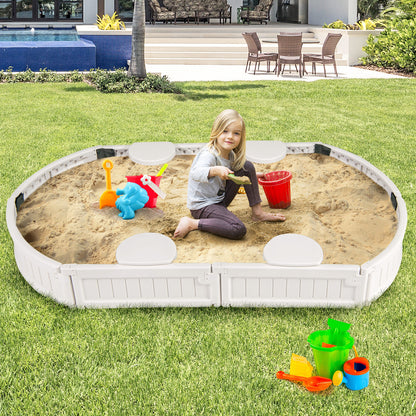 Kids Oval Sandbox, 6 Feet, Built-in Seat, Bottom Liner, White Sandboxes at Gallery Canada