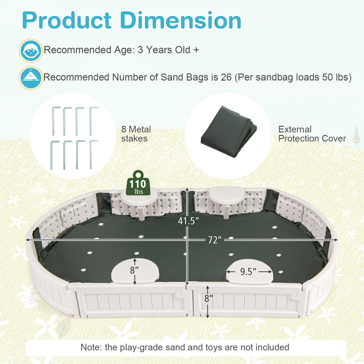 Kids Oval Sandbox, 6 Feet, Built-in Seat, Bottom Liner, White Sandboxes at Gallery Canada