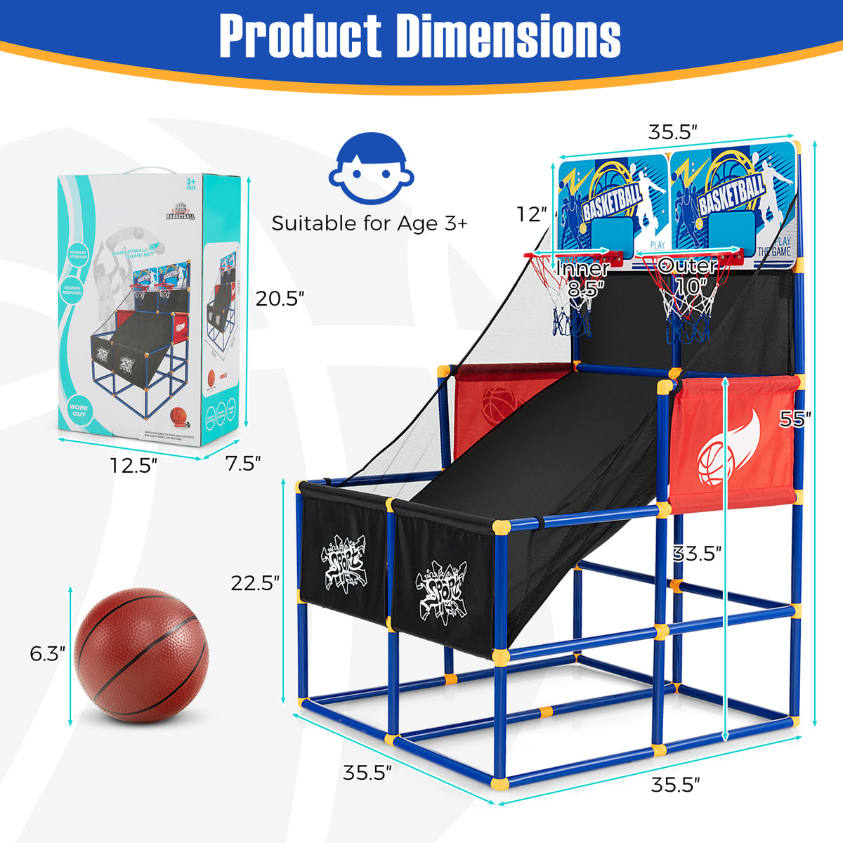 Kids Arcade Basketball Game Set, 4 Basketballs, Ball Pump, Multicolor Toy Sports at Gallery Canada