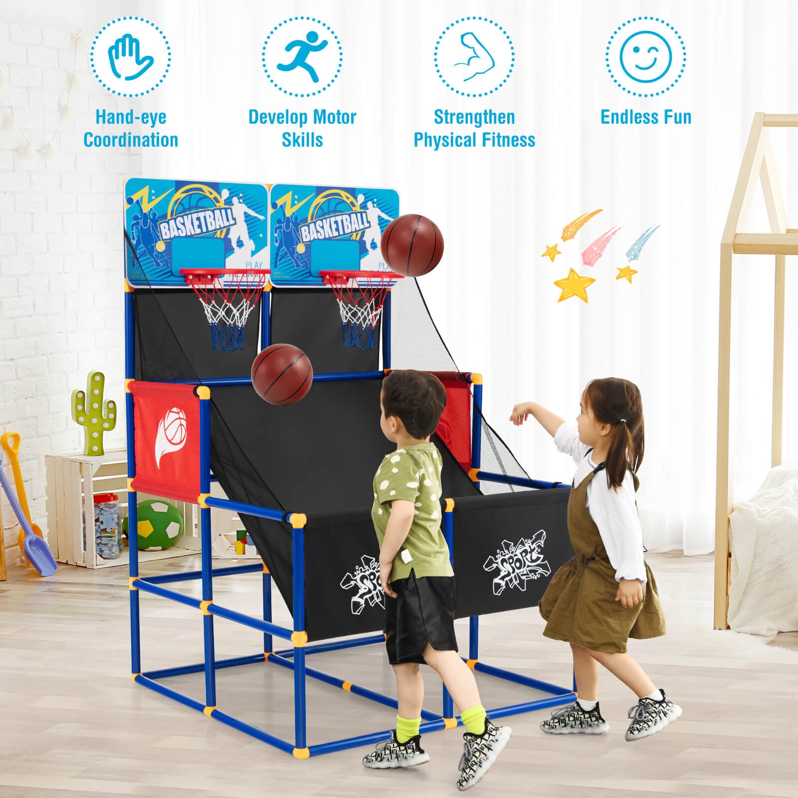 Kids Arcade Basketball Game Set, 4 Basketballs, Ball Pump, Multicolor Toy Sports at Gallery Canada