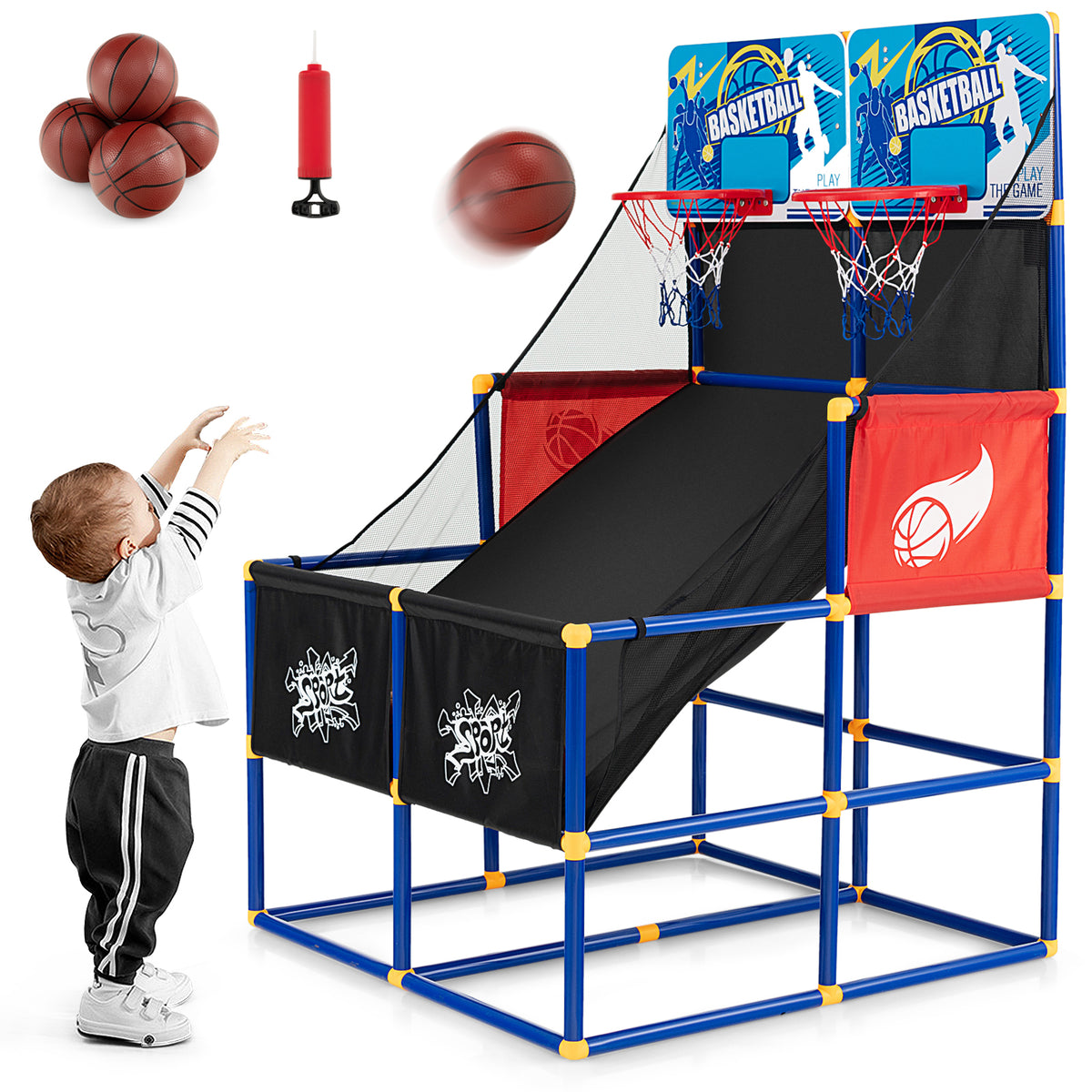Kids Arcade Basketball Game Set, 4 Basketballs, Ball Pump, Multicolor Toy Sports at Gallery Canada