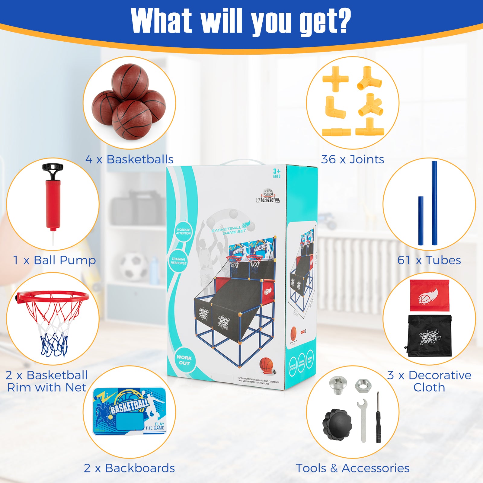 Kids Arcade Basketball Game Set, 4 Basketballs, Ball Pump, Multicolor Toy Sports at Gallery Canada