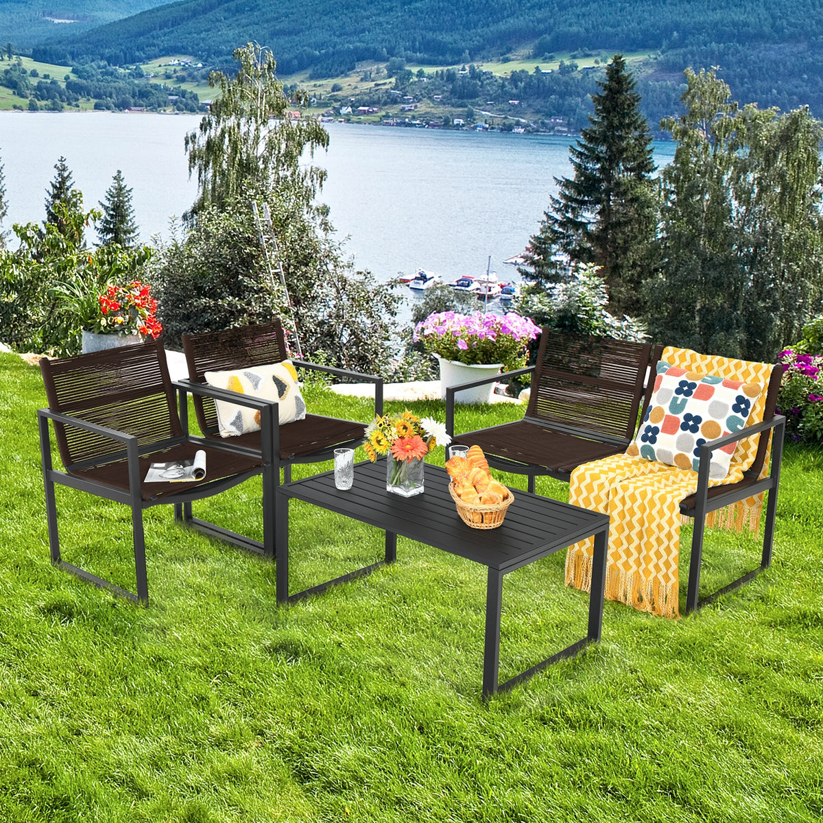 Patio Furniture Conversation Set, 4 Pieces, Black Patio Conversation Sets at Gallery Canada