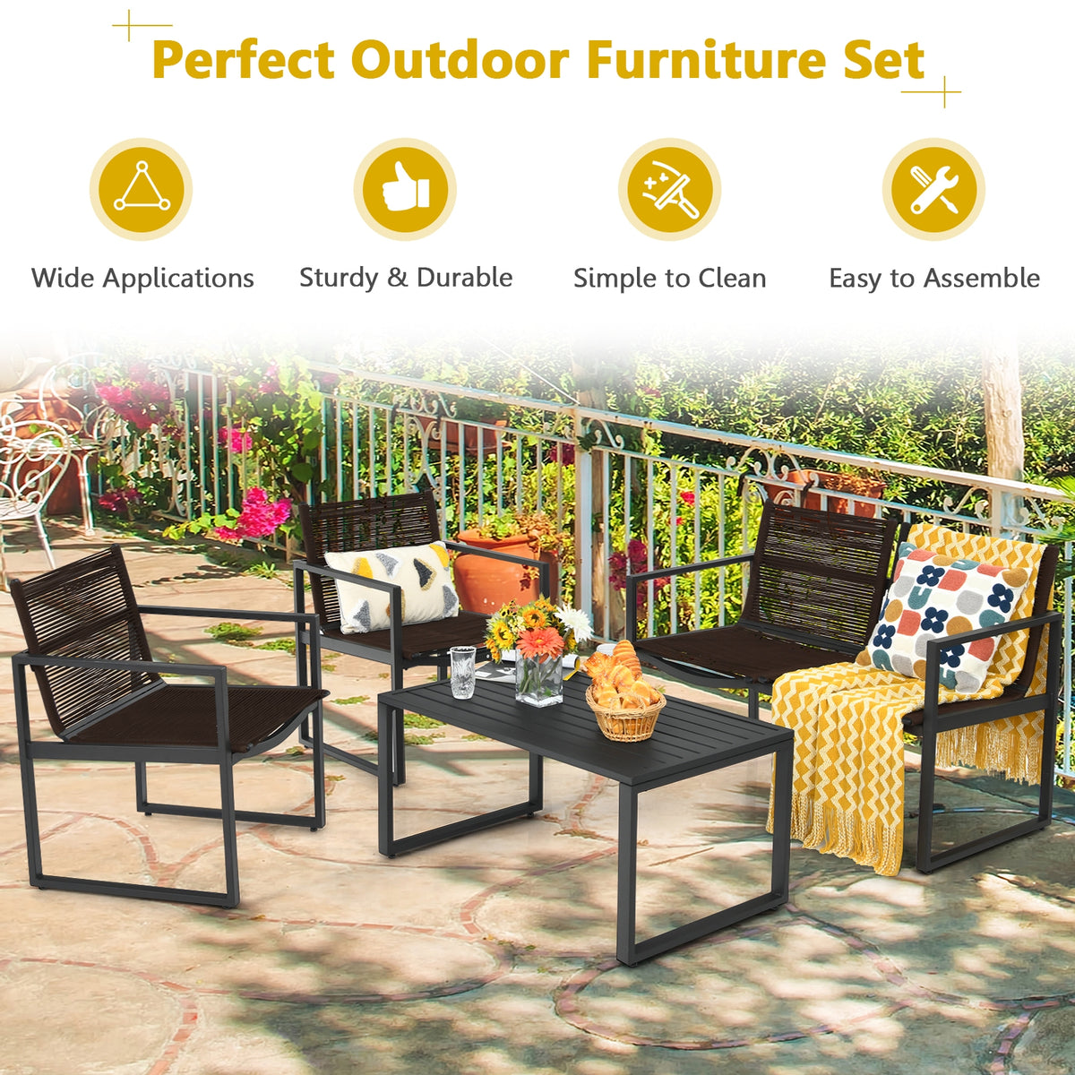 Patio Furniture Conversation Set, 4 Pieces, Black Patio Conversation Sets at Gallery Canada