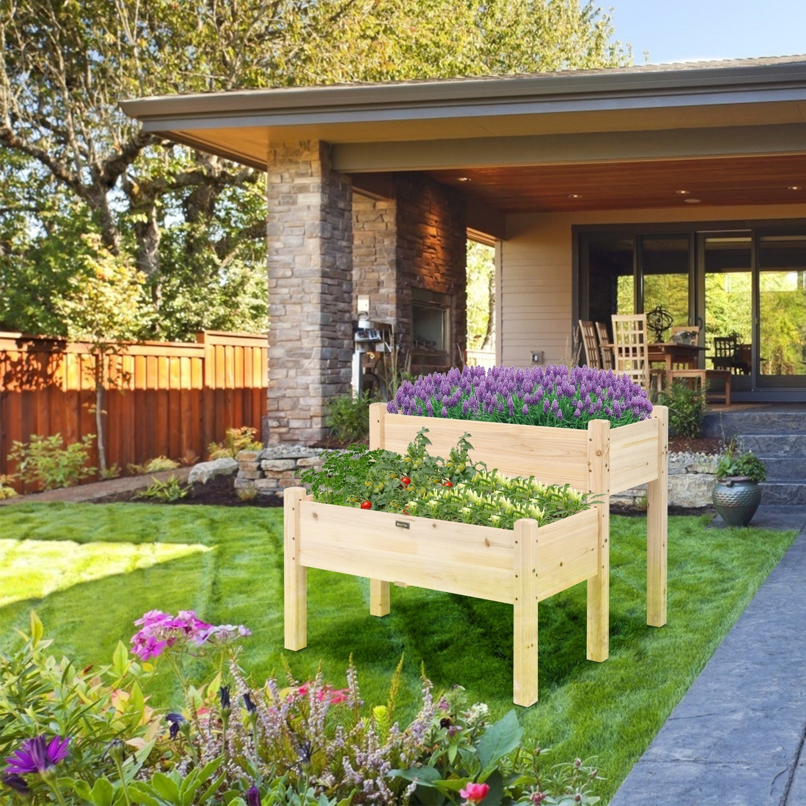 2 Tier Wooden Elevated Planter Box, Natural Raised Garden Beds at Gallery Canada