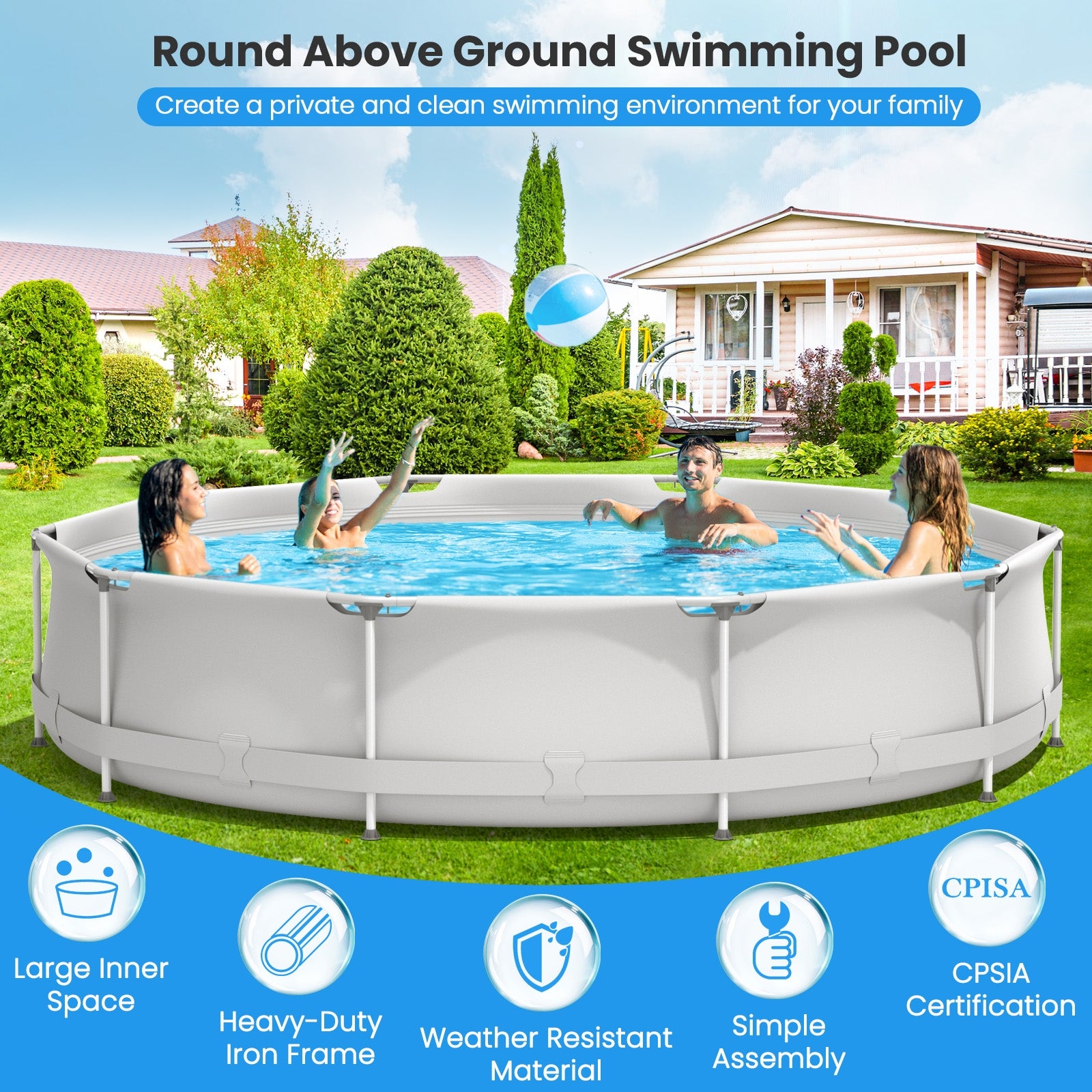 Round Above Ground Swimming Pool, Gray Swimming Pools at Gallery Canada