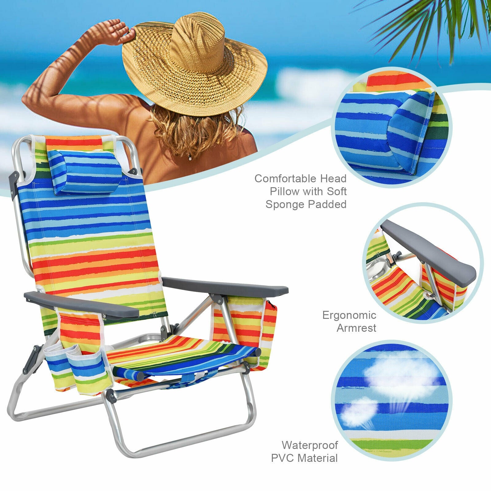 4-Pack 5-Position Folding Backpack Beach Chair With Pillow, Yellow Beach & Lawn Chairs at Gallery Canada