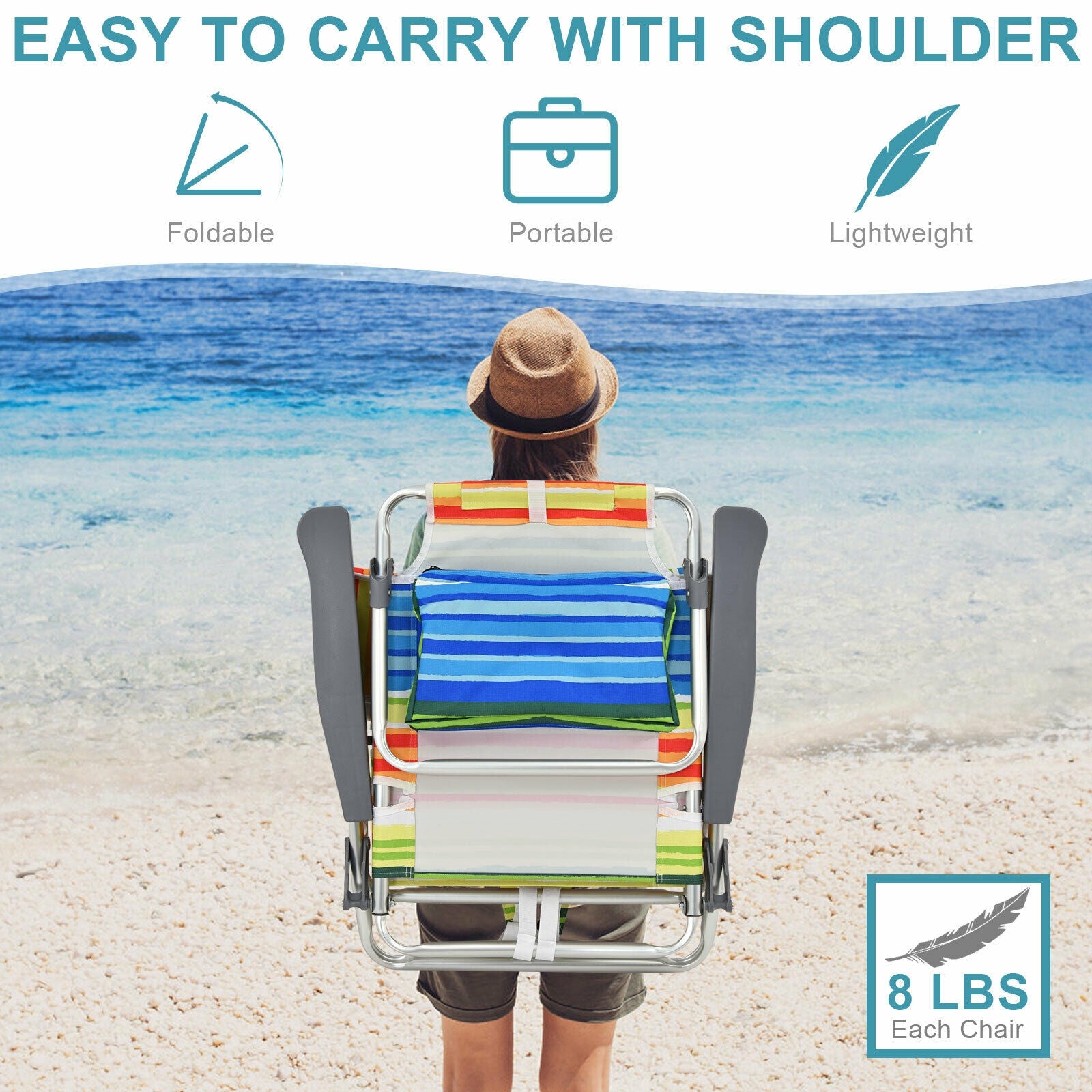 4-Pack 5-Position Folding Backpack Beach Chair With Pillow, Yellow Beach & Lawn Chairs at Gallery Canada
