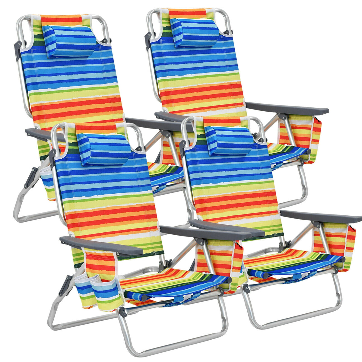 4-Pack 5-Position Folding Backpack Beach Chair With Pillow, Yellow Beach & Lawn Chairs at Gallery Canada
