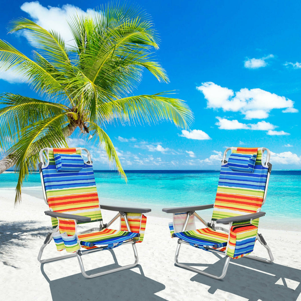4-Pack 5-Position Folding Backpack Beach Chair With Pillow, Yellow Beach & Lawn Chairs at Gallery Canada
