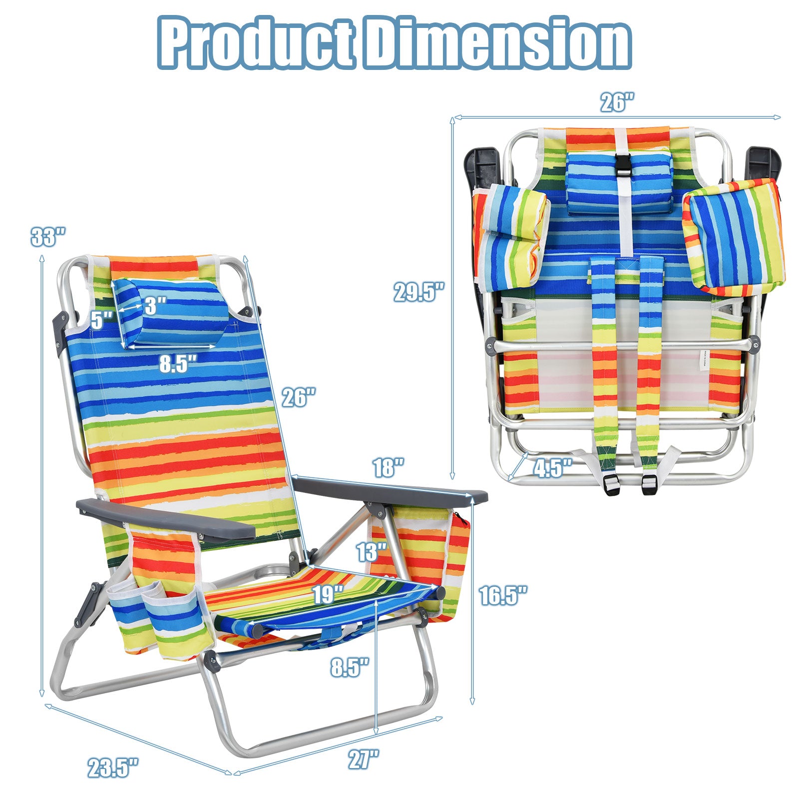 4-Pack 5-Position Folding Backpack Beach Chair With Pillow, Yellow Beach & Lawn Chairs at Gallery Canada
